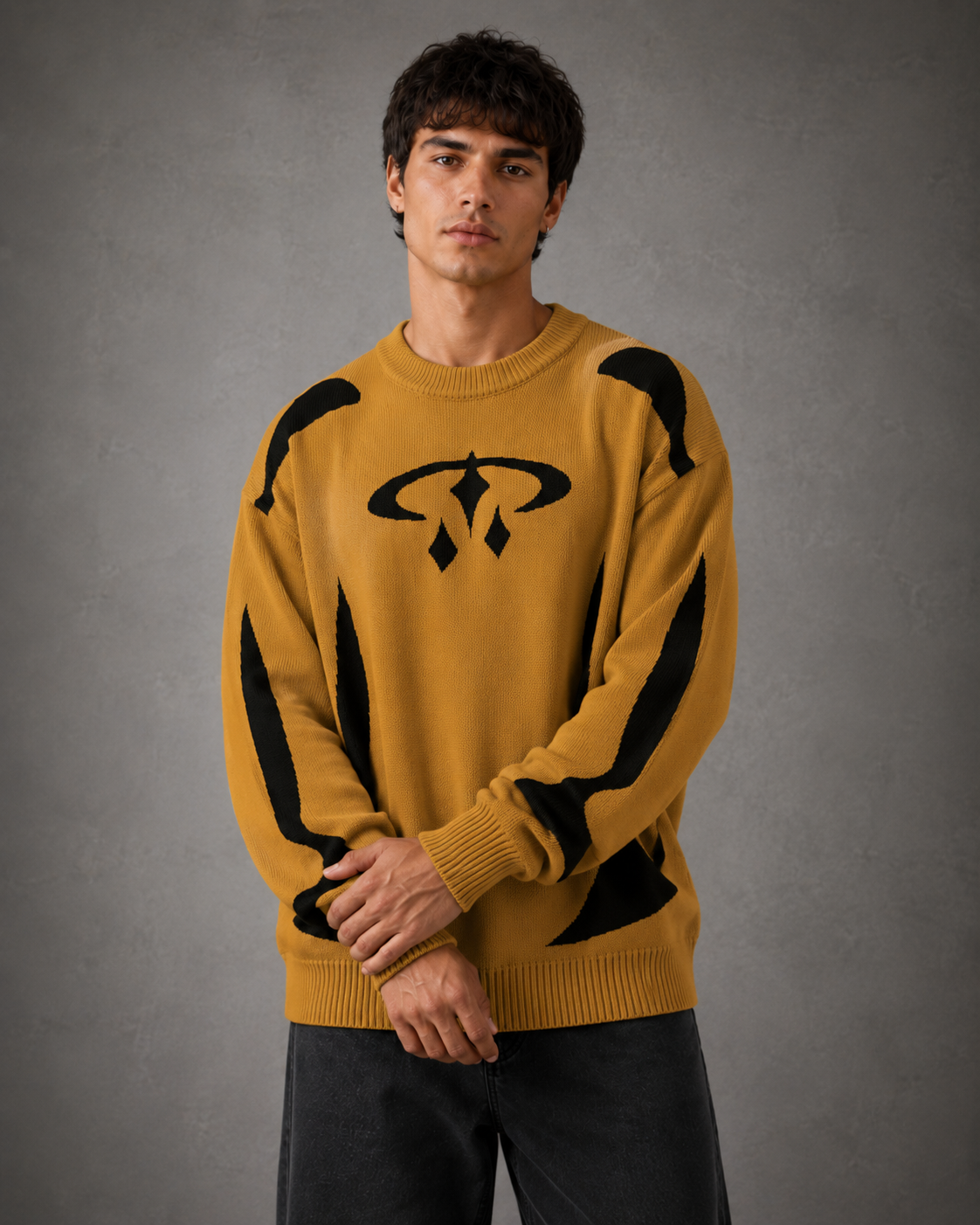 Men's Streetwear Graphic Knit Sweater - Crew Neck