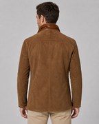 Men's Suede Jacket - Layered Zip Collar Notched Lapel