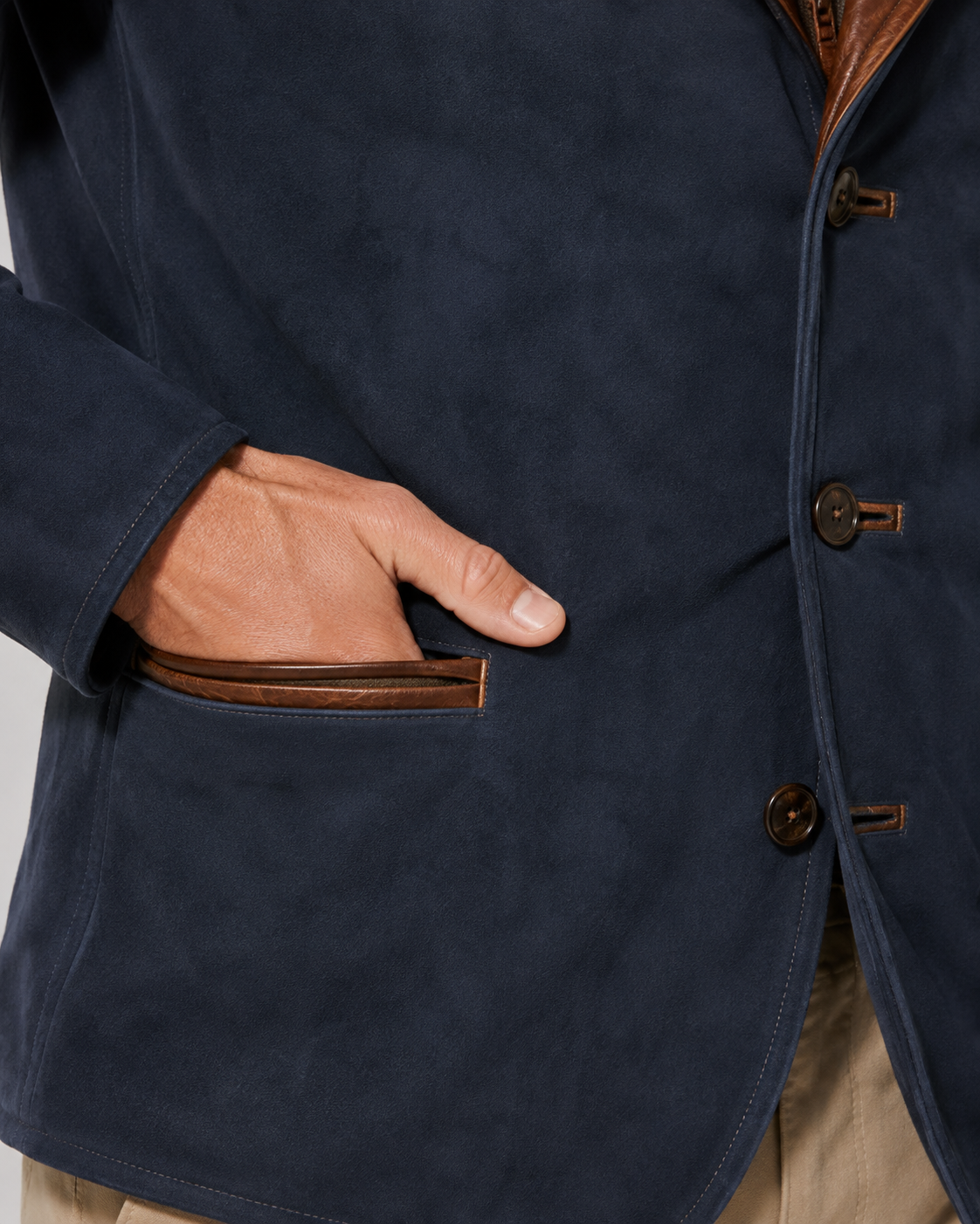 Men's Suede Jacket - Layered Zip Collar Notched Lapel