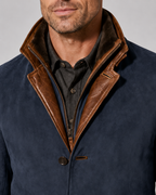 Men's Suede Jacket - Layered Zip Collar Notched Lapel