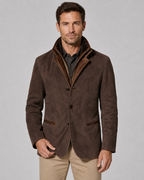 Men's Suede Jacket - Layered Zip Collar Notched Lapel