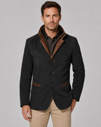 Men's Suede Jacket - Layered Zip Collar Notched Lapel