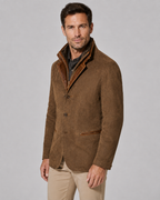 Men's Suede Jacket - Layered Zip Collar Notched Lapel