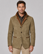 Men's Suede Jacket - Layered Zip Collar Notched Lapel