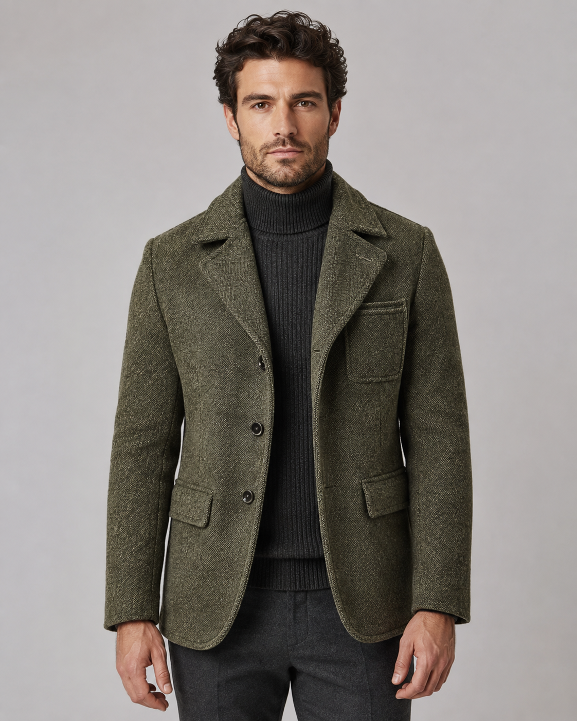 Men's Textured Wool Blazer - Notch Lapel Tailored Fit