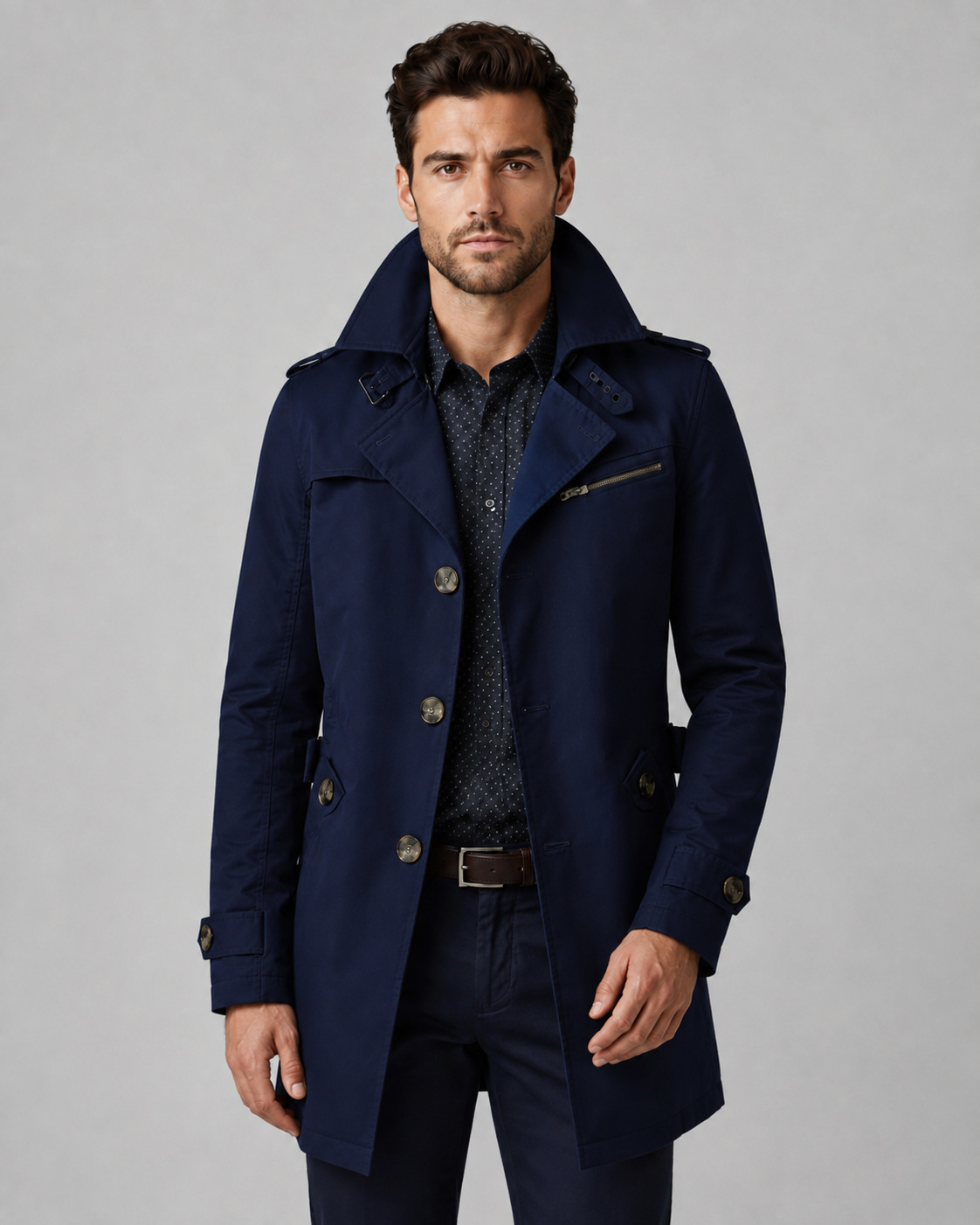 Men's Trench Coat - Button Front Epaulettes