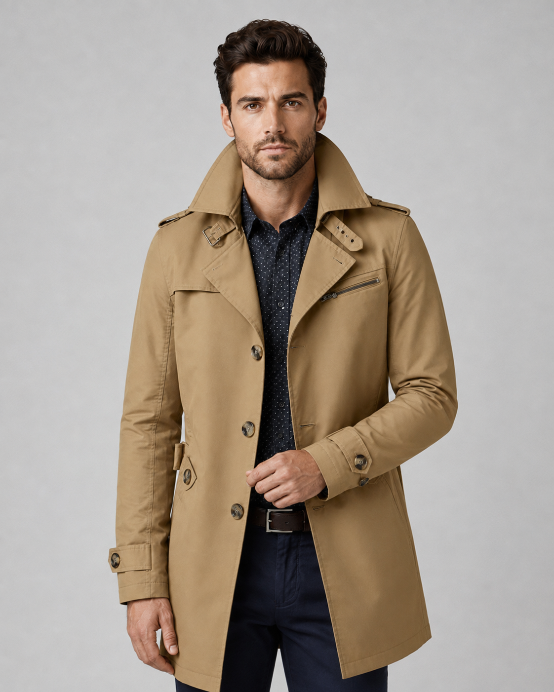 Men's Trench Coat - Button Front Epaulettes