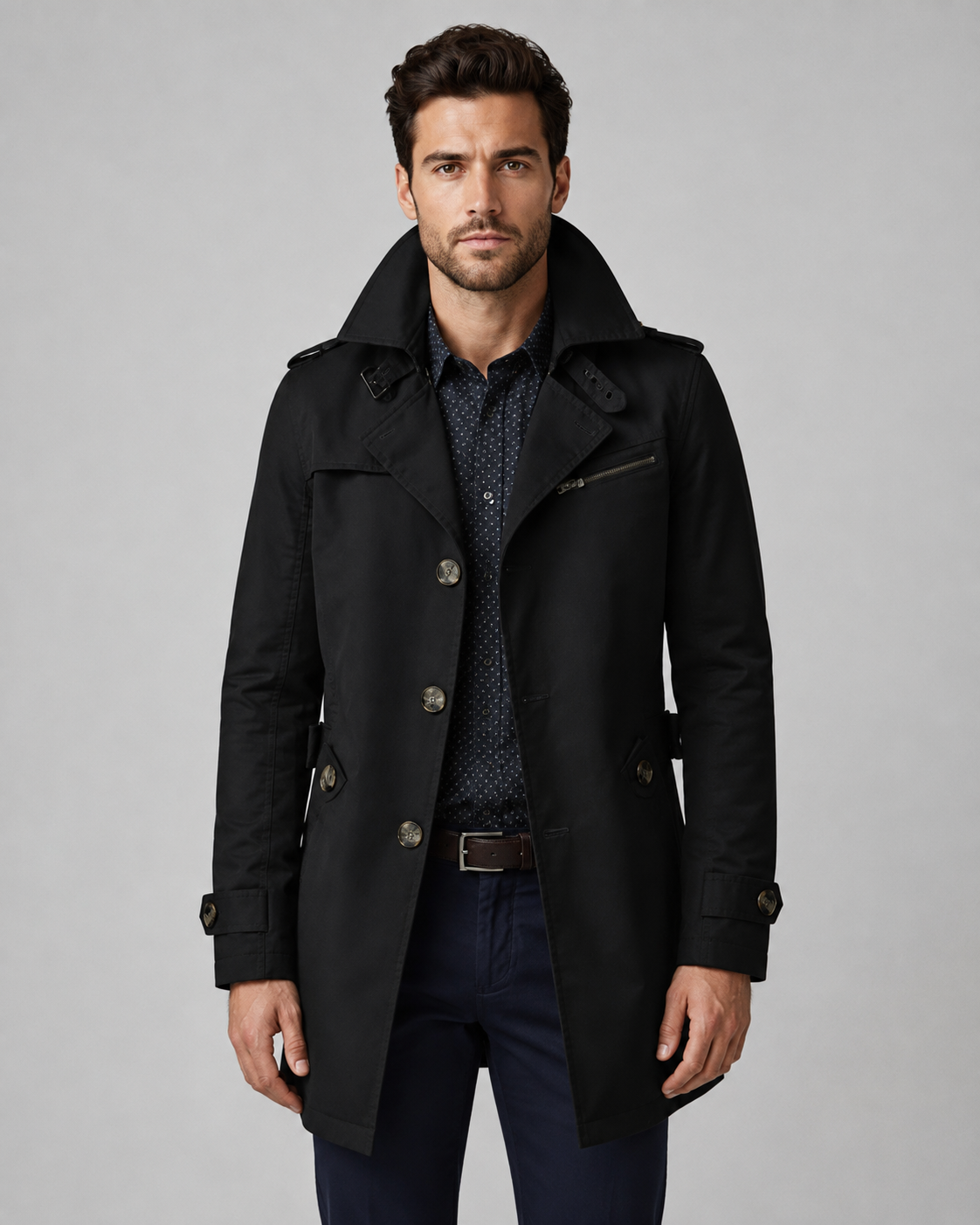 Men's Trench Coat - Button Front Epaulettes