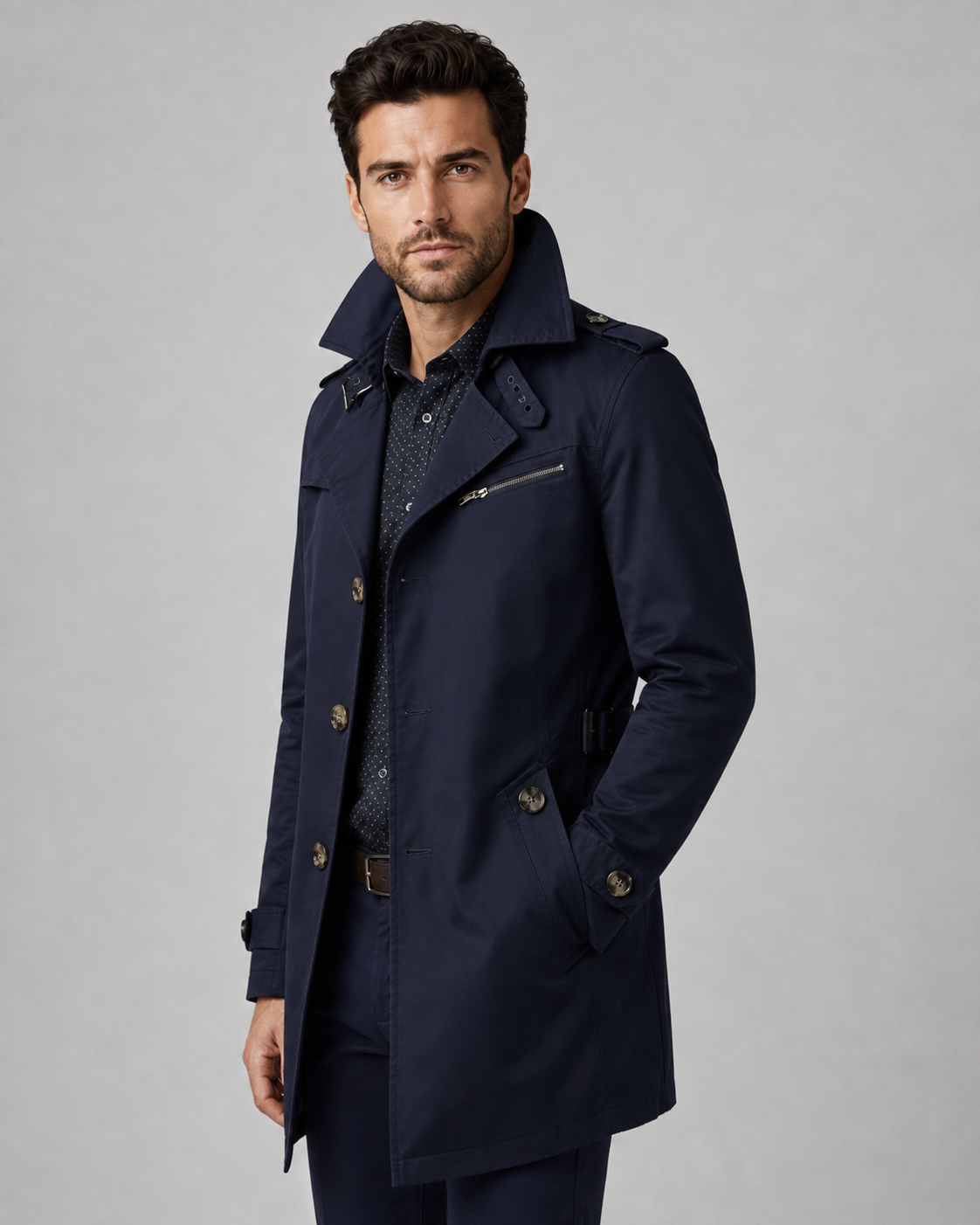 Men's Trench Coat - Button Front Epaulettes