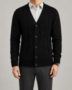 Men's V-Neck Cable Knit Cardigan - Button Front