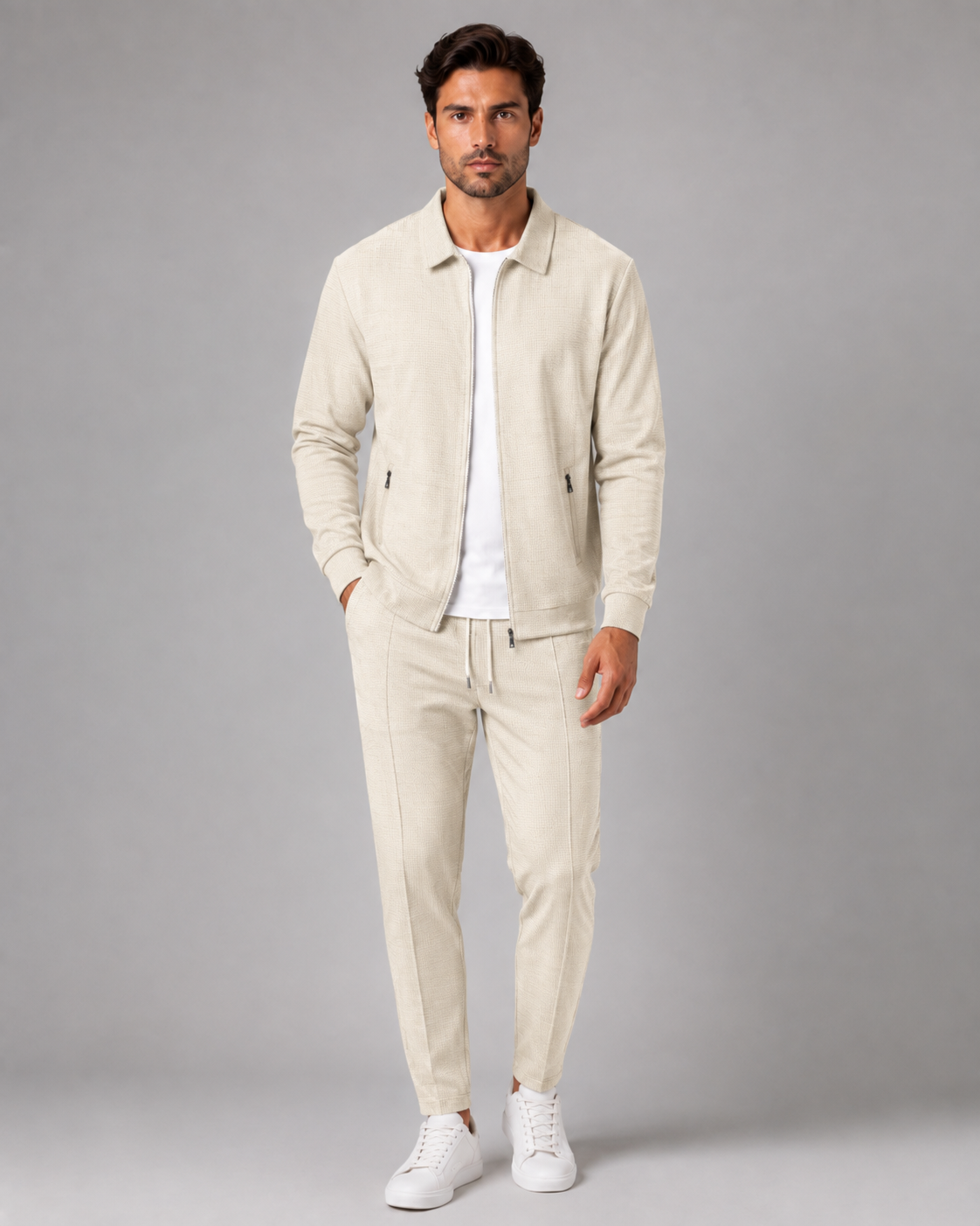Men's Waffle Tracksuit Set - Zip Jacket & Pants