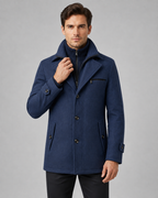Men's Wool Coat Zip Insert Funnel Neck Tailored