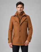 Men's Wool Coat Zip Insert Funnel Neck Tailored