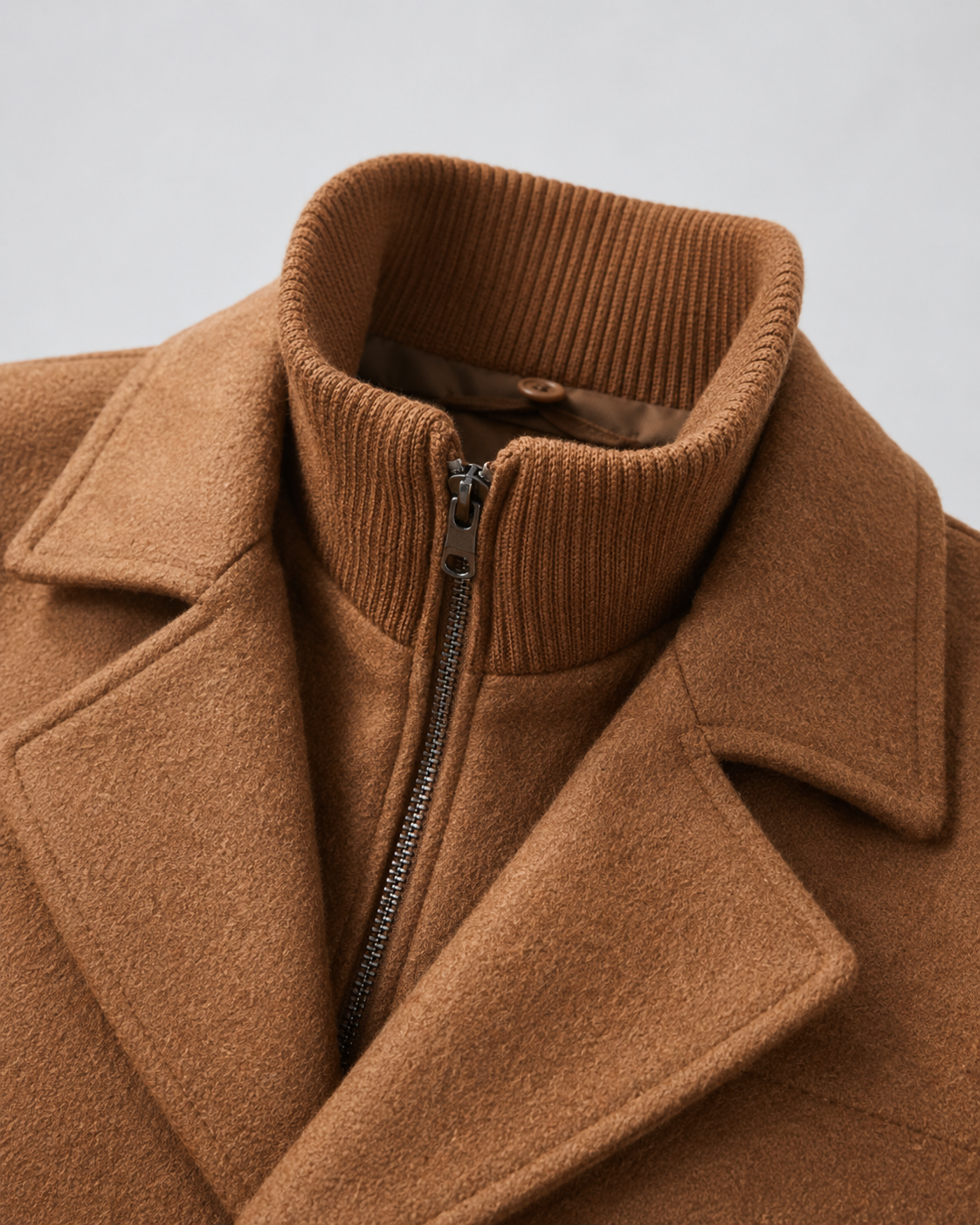Men's Wool Coat Zip Insert Funnel Neck Tailored
