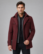 Men's Wool Coat Zip Insert Funnel Neck Tailored
