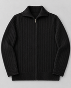Men's Wool Full-Zip Sweater - Funnel Neck Long Sleeve