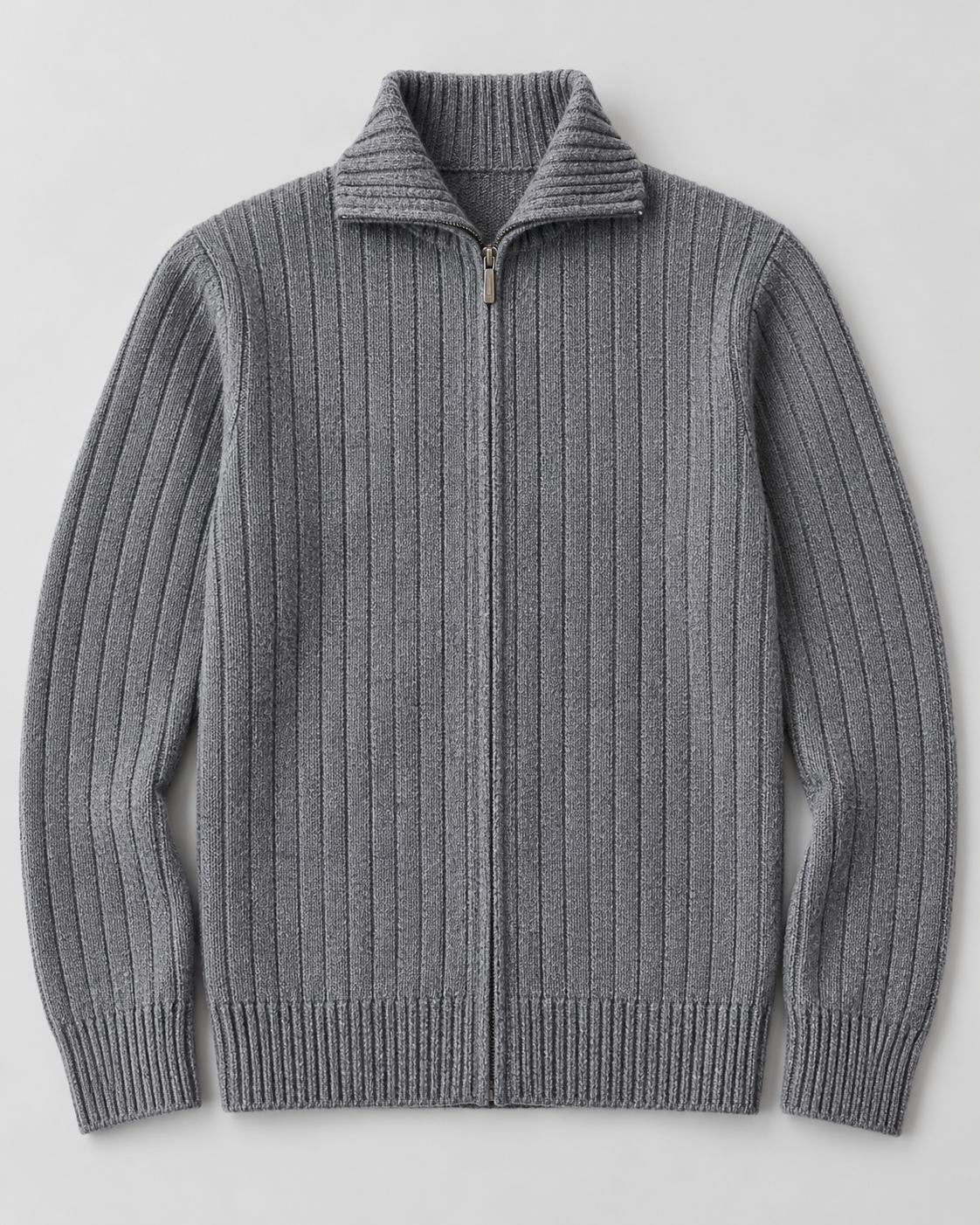Men's Wool Full-Zip Sweater - Funnel Neck Long Sleeve