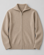 Men's Wool Full-Zip Sweater - Funnel Neck Long Sleeve