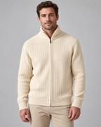 Men's Wool Full-Zip Sweater - Funnel Neck Long Sleeve