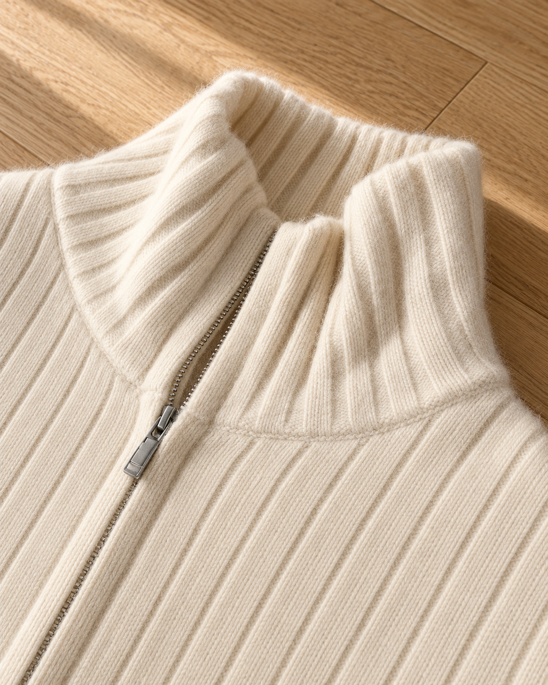Men's Wool Full-Zip Sweater - Funnel Neck Long Sleeve