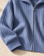 Men's Wool Full-Zip Sweater - Funnel Neck Long Sleeve
