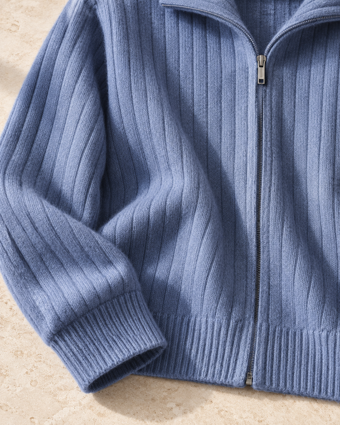 Men's Wool Full-Zip Sweater - Funnel Neck Long Sleeve
