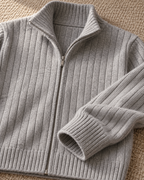 Men's Wool Full-Zip Sweater - Funnel Neck Long Sleeve