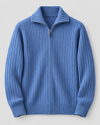 Men's Wool Full-Zip Sweater - Funnel Neck Long Sleeve
