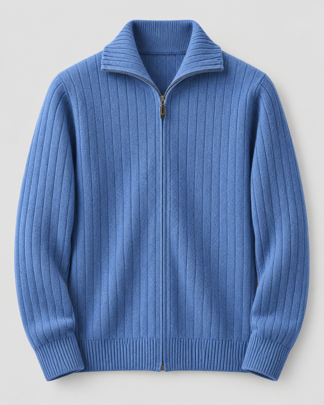 Men's Wool Full-Zip Sweater - Funnel Neck Long Sleeve