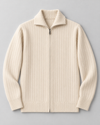 Men's Wool Full-Zip Sweater - Funnel Neck Long Sleeve