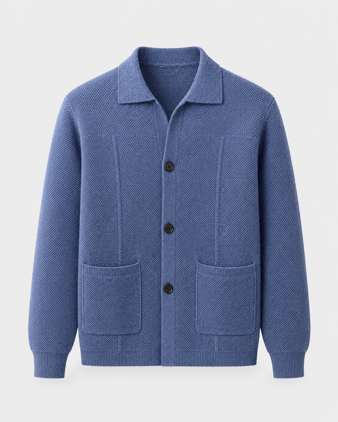 Men's Wool Overshirt - Textured Knit Button-Front