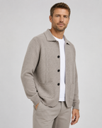 Men's Wool Overshirt - Textured Knit Button-Front