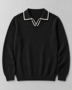 Men's Wool Polo Sweater - Contrast Trim Collar