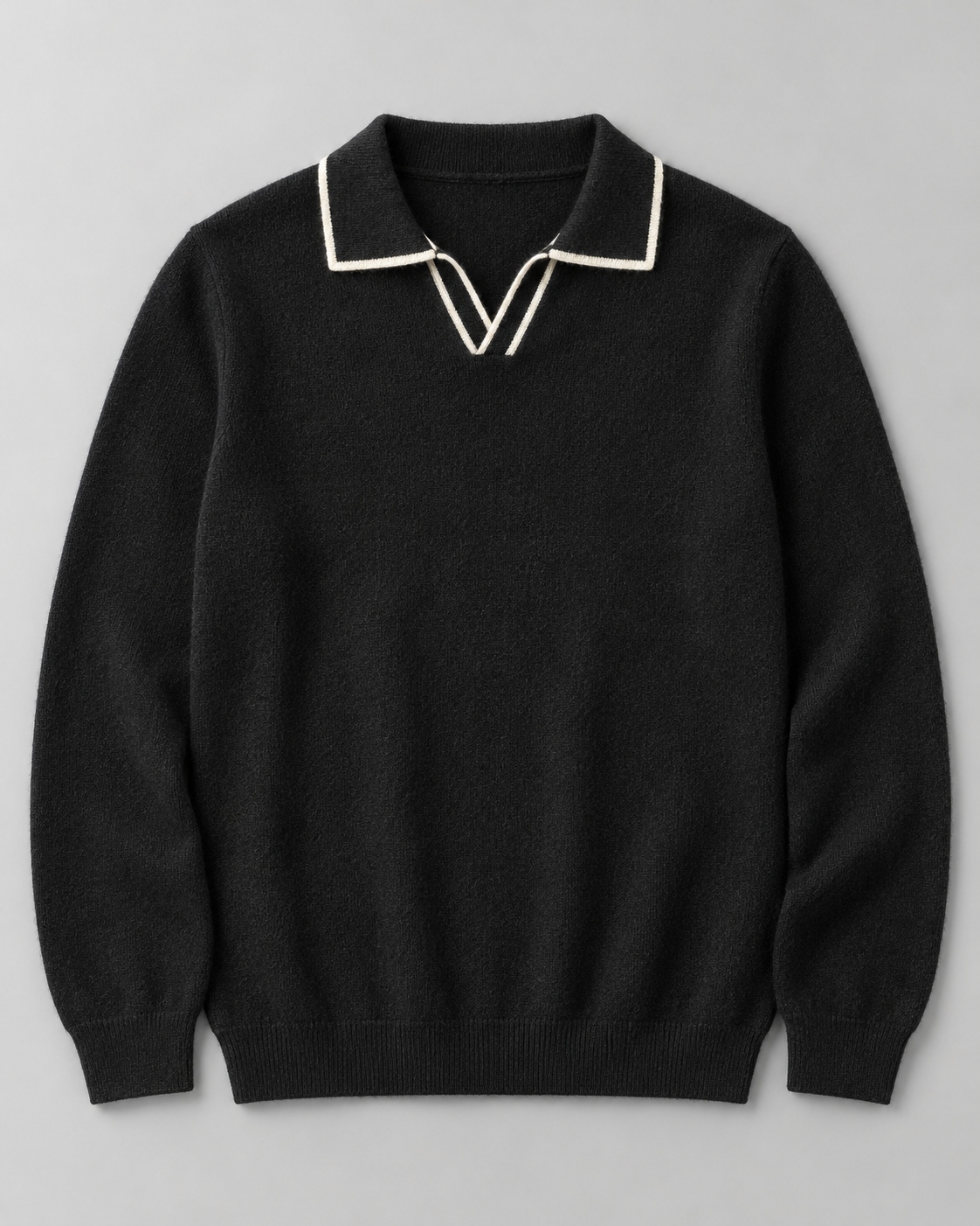 Men's Wool Polo Sweater - Contrast Trim Collar