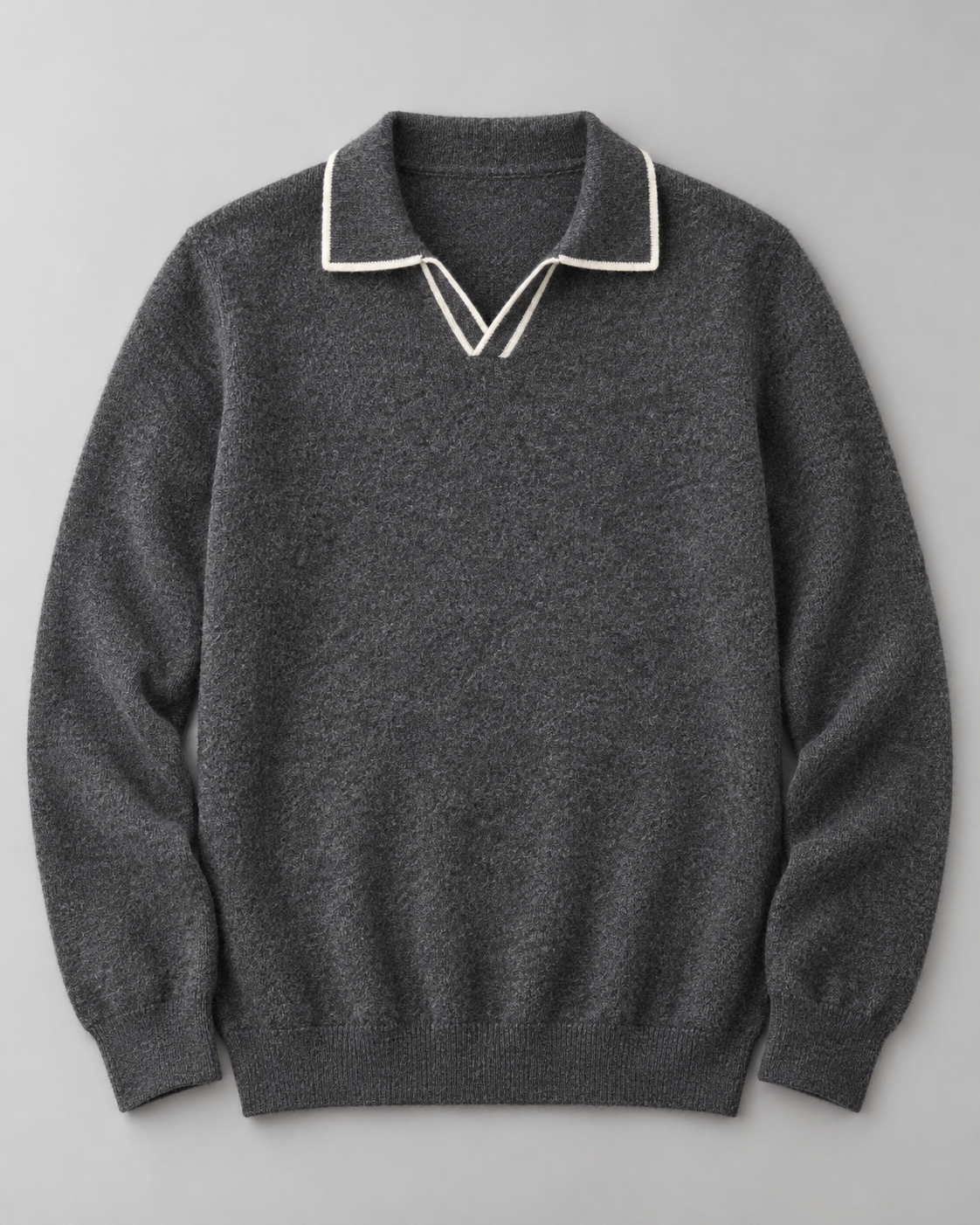 Men's Wool Polo Sweater - Contrast Trim Collar