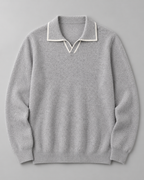 Men's Wool Polo Sweater - Contrast Trim Collar