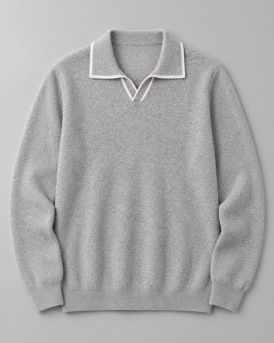 Men's Wool Polo Sweater - Contrast Trim Collar