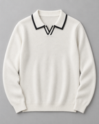 Men's Wool Polo Sweater - Contrast Trim Collar