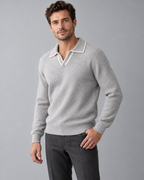 Men's Wool Polo Sweater - Contrast Trim Collar