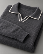 Men's Wool Polo Sweater - Contrast Trim Collar