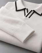 Men's Wool Polo Sweater - Contrast Trim Collar