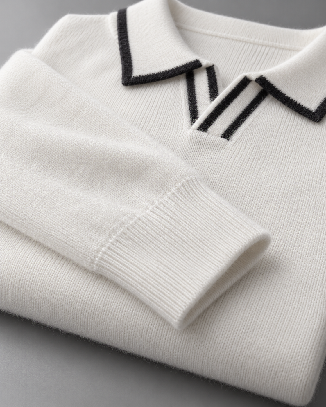 Men's Wool Polo Sweater - Contrast Trim Collar