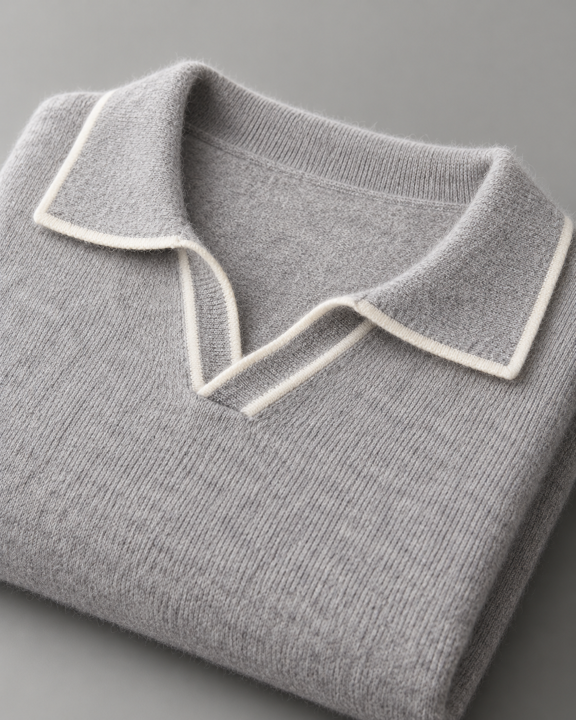 Men's Wool Polo Sweater - Contrast Trim Collar