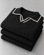 Men's Wool Polo Sweater - Contrast Trim Collar