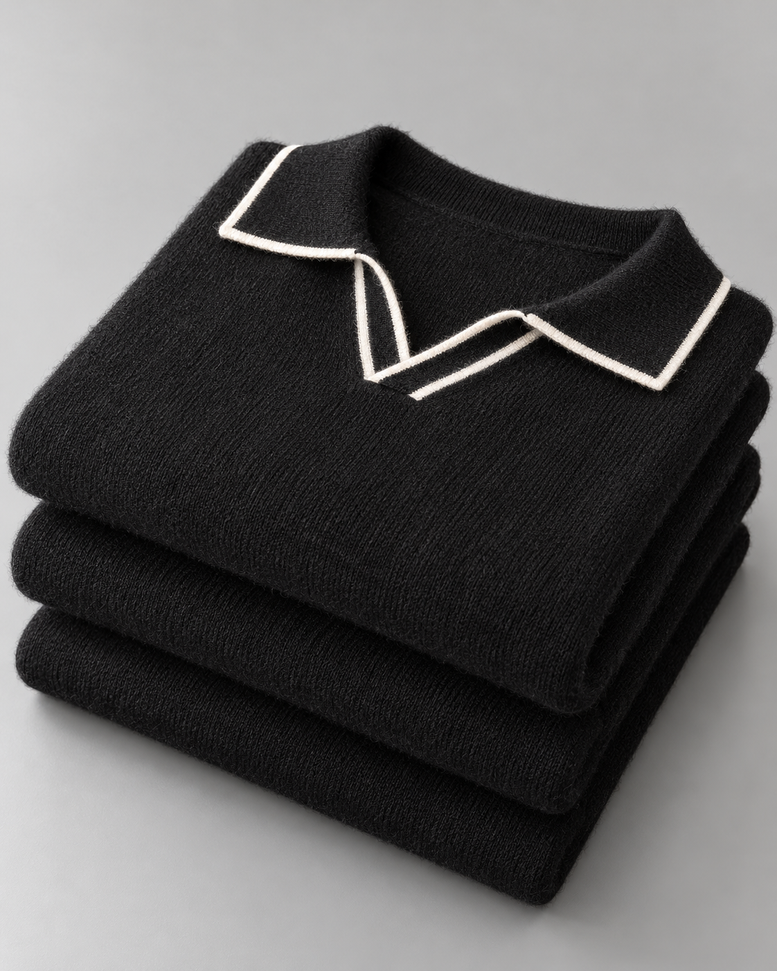 Men's Wool Polo Sweater - Contrast Trim Collar