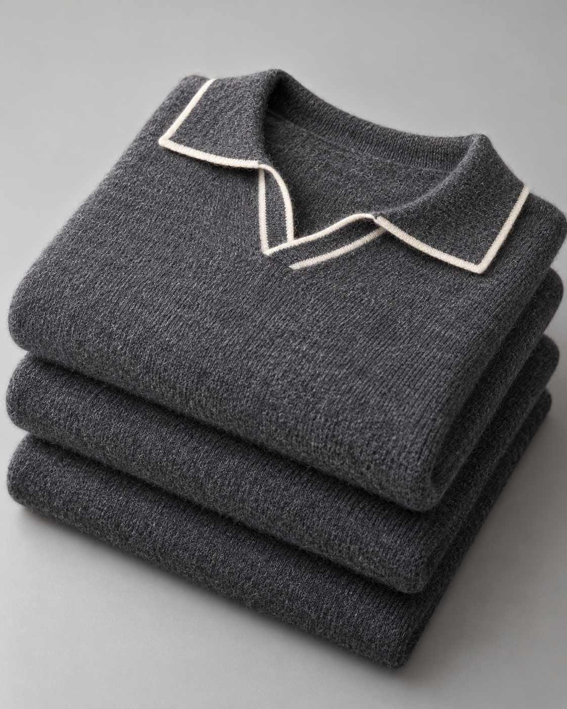 Men's Wool Polo Sweater - Contrast Trim Collar