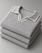Men's Wool Polo Sweater - Contrast Trim Collar