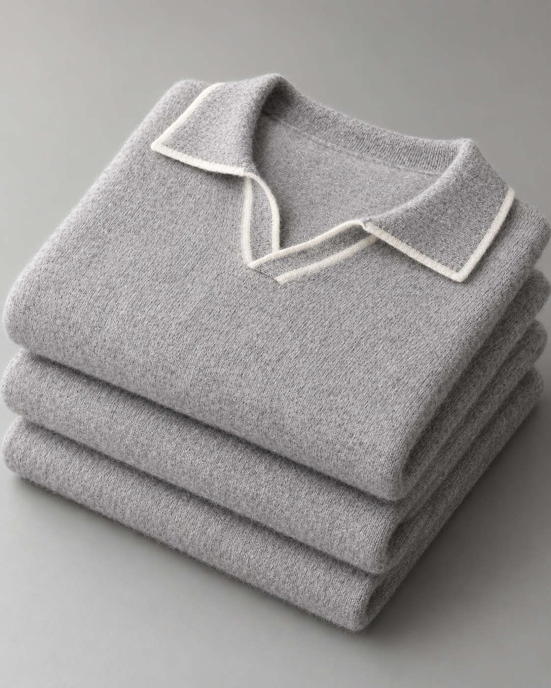 Men's Wool Polo Sweater - Contrast Trim Collar