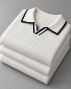 Men's Wool Polo Sweater - Contrast Trim Collar
