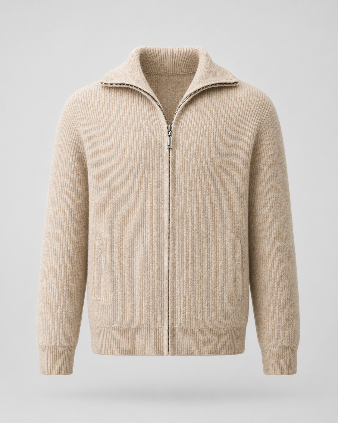 Men's Wool Quarter-Zip Sweater - Ribbed Mock Neck Regular Fit